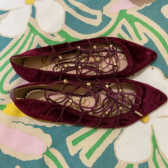 Sam Edelman Rockwell Velvet Lace Up Flats - Picture 5 of 7